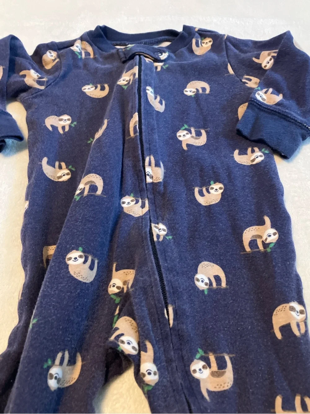 Baby One-Piece Footed Sleepers - Grey Bear and Navy Sloth (2-Pack)